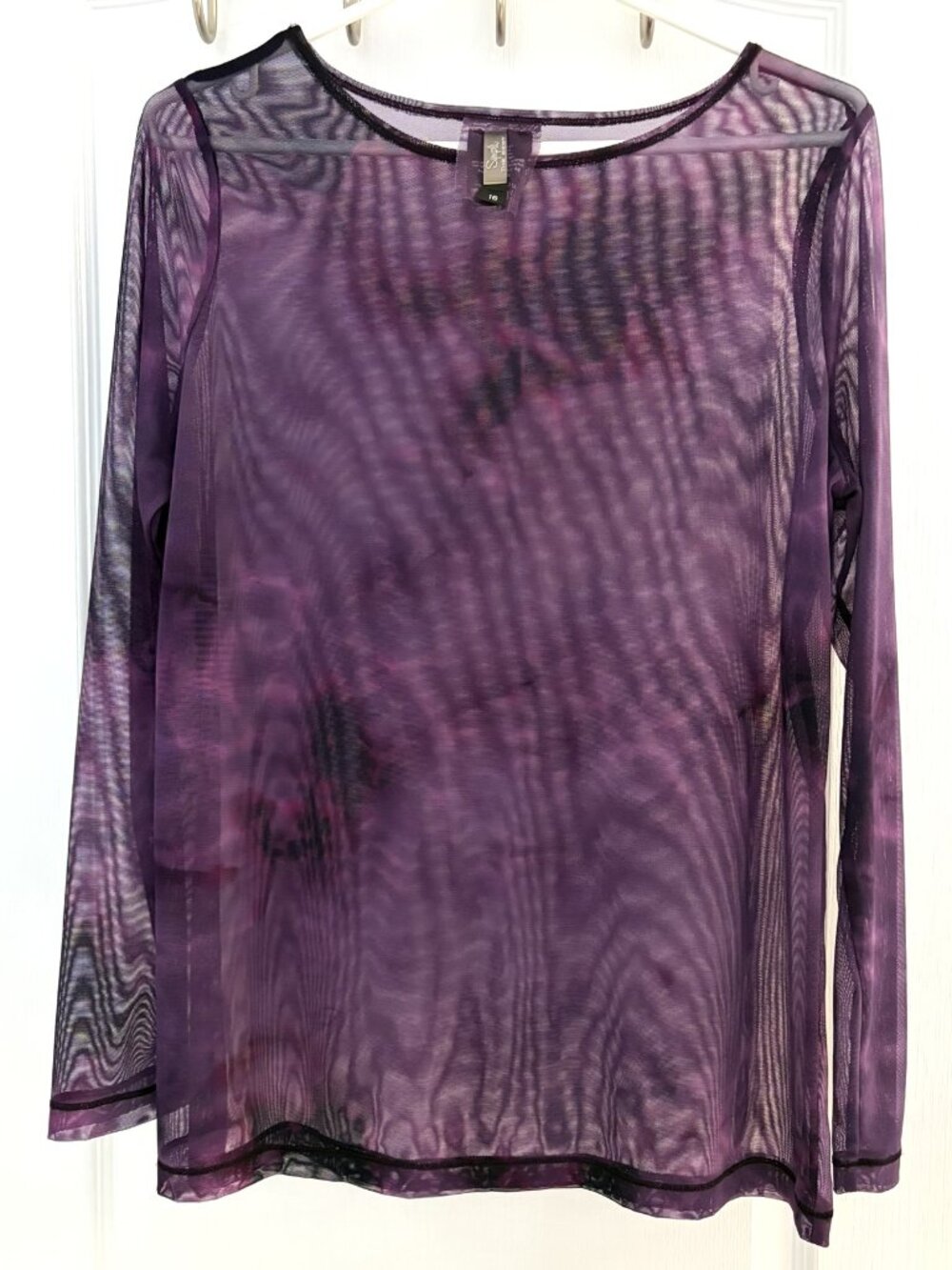 Sympli Purple Long-sleeve Sheer Mesh Top Size 16